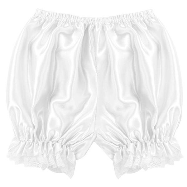 

women's shorts q1fa women girls silky satin lolita bloomers ruffles lace trim maid loose pumpkin pants solid color gothic elastic waist, White;black