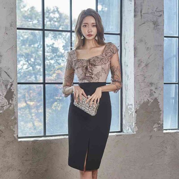 

arrival fashion midi spring women's clothing black professional temperament perspective stitching plied pencil dress, Black;gray
