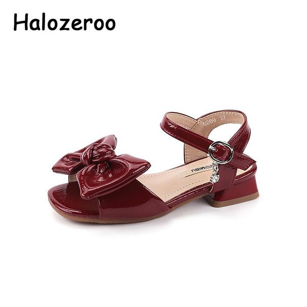 

sandals summer kids bow princess baby girls patent leather brand shoes children beach black dress heels fashion, Black;red