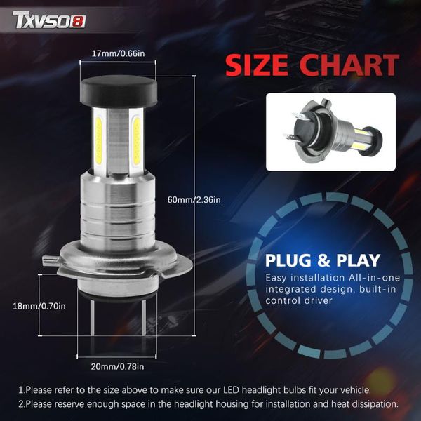 

car headlights fog led bulbs set replacement auto parts 2pcs m7/h7 high/low beam white