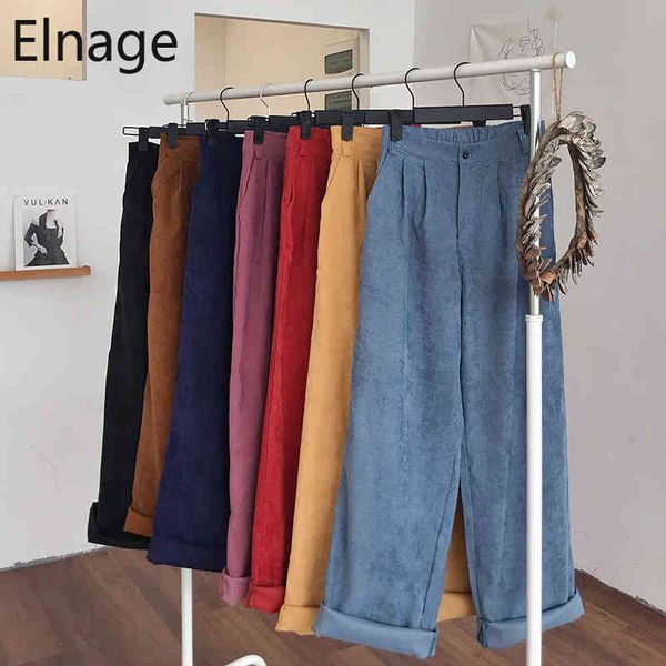 

spring korean vintage straight corduroy pants casual women summer loose high waist wide leg mopping trousers long 210429, Black;white