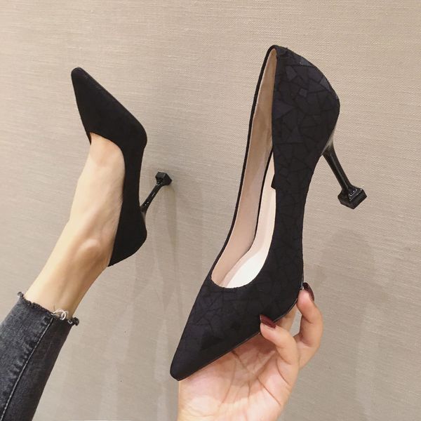 

shoes black shallow mouth dress high heels french girl pointed thin heel formal professional work shoes single shoe clearance v63 cjsn