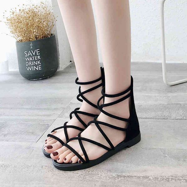 

sandals summer beach women's shoes zapatillas mujer fashion ankle strap women open toe thin heel narrow band lace up 90m5, Black