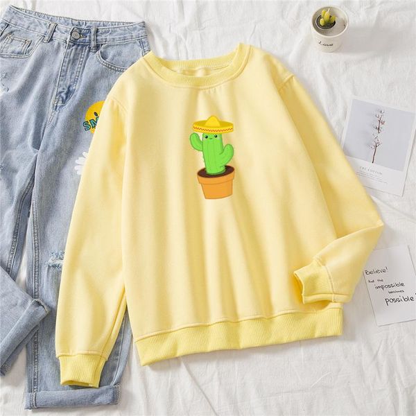 

women's hoodies & sweatshirts cactus sweatshirt kawaii harajuku graphic crewneck cotton women pullover loose hoodie autumn winter cloth, Black