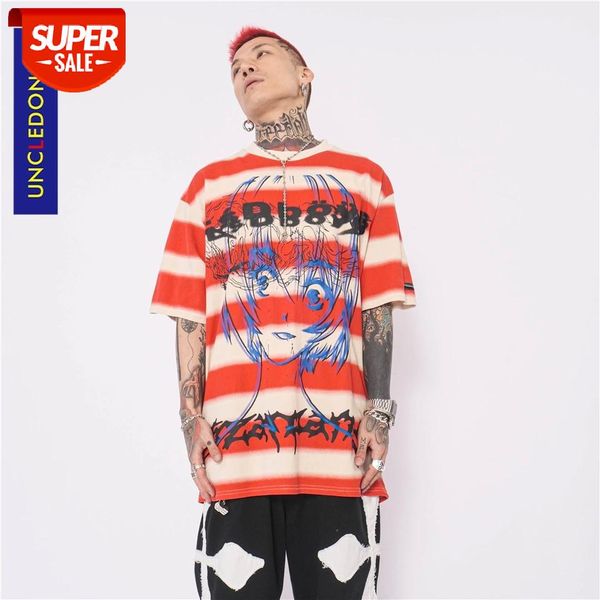 

uncledonjm striped anime t shirt oversized hip hop streetwear tshirt harajuku summer short sleeve t-shirt lsd03 #3i6v, White;black