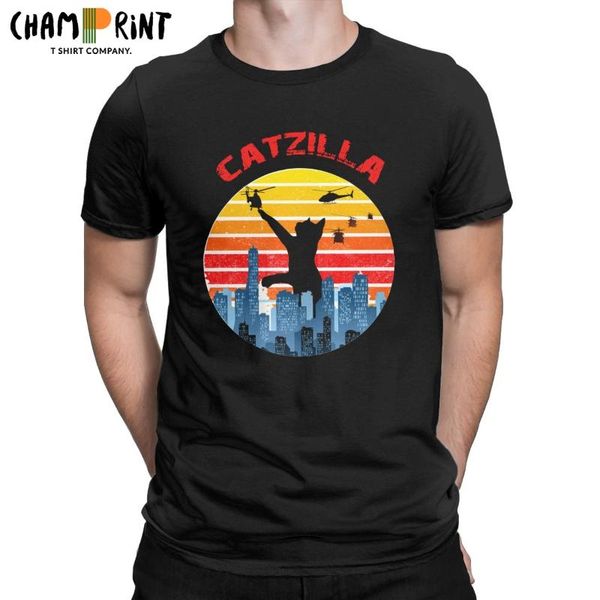 

men's t-shirts men t-shirt catzilla casual pure cotton tees short sleeve japanese cat kitten lover t shirt round neck clothes big size, White;black