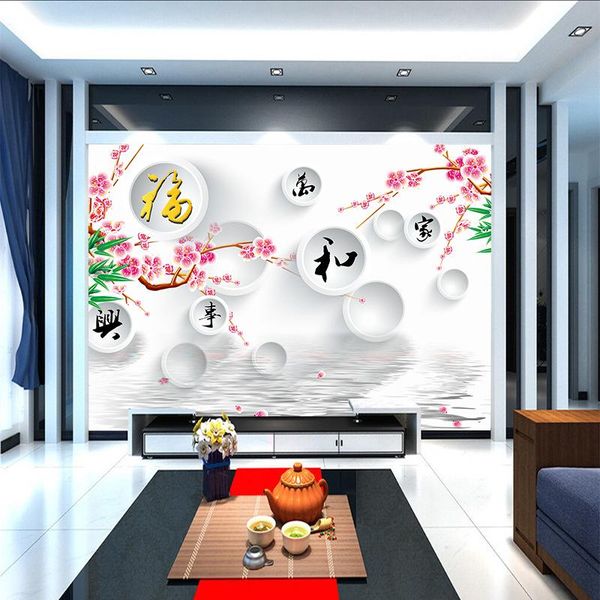 

wallpapers meaning happiness and good future mural for living sitting room tv sofa background3d customized chinese style wallpaper