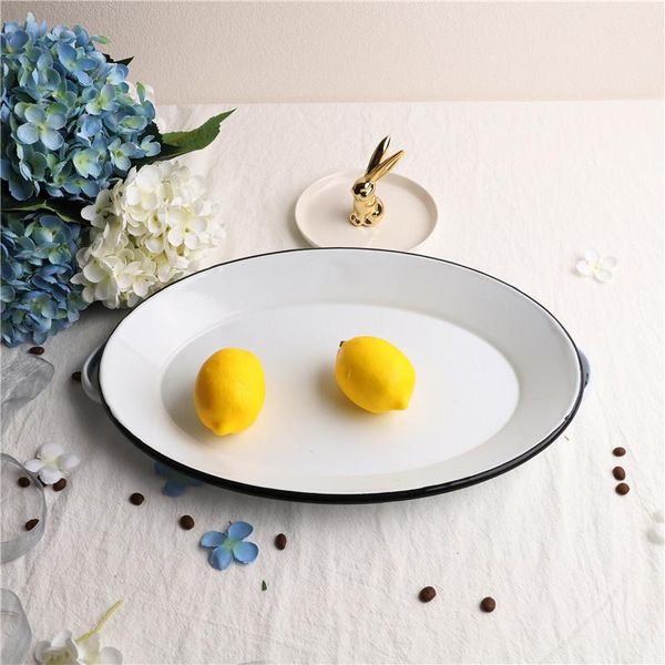 

dishes & plates 37.5cm american enamel oval binaural tray thickened fruit plate dinner