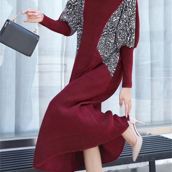 

dress miyake fashion fold o-neck patchwork straight, Black;gray