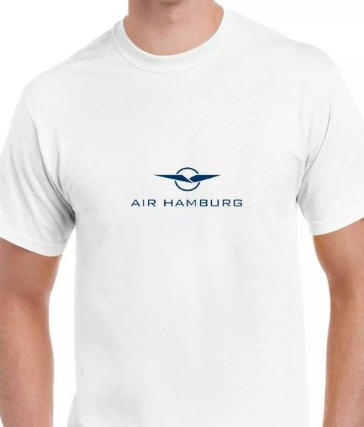 

air hamburg blue retro logo german airline geek white cotton t-shirt, White;black