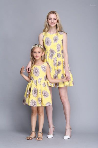 

wholesale summer family look chidren clothing kids girl fashion dress mom daughter matching clothes mother and girls beach, Blue