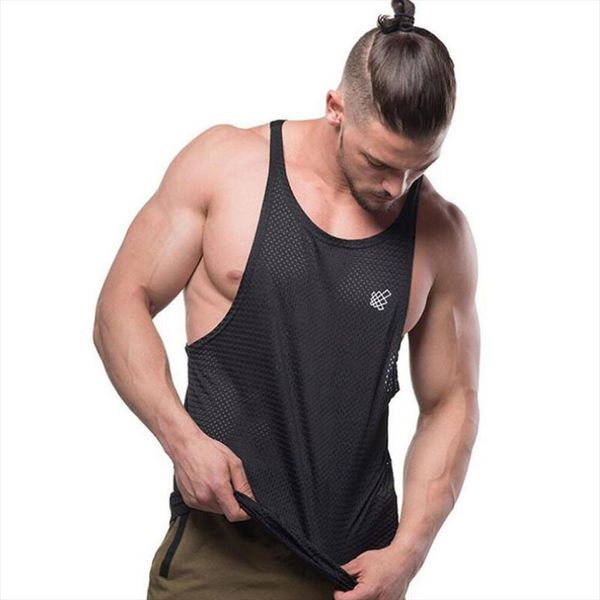 

summer gym men tank muscle sleeveless bodybuilding sport fitness workout vest quick dry man clothing, White;black