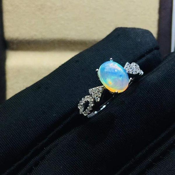 

cluster rings natural and real opal ring fashion for women 925 sterling silver charm fine jewelry, Golden;silver