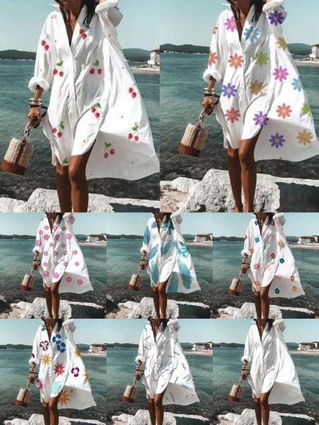 

women's swimwear tunic beach large sizes dress woman lace cover up cover-ups 2021 summer fall shirt print polyester sierra surfer pareo, White;black