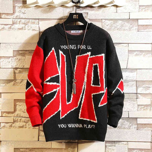 

5xl sweater men youthful oversized o-neck pullovers fashion letter printed basketball clothing autumn casual knit male sweaters, White;black