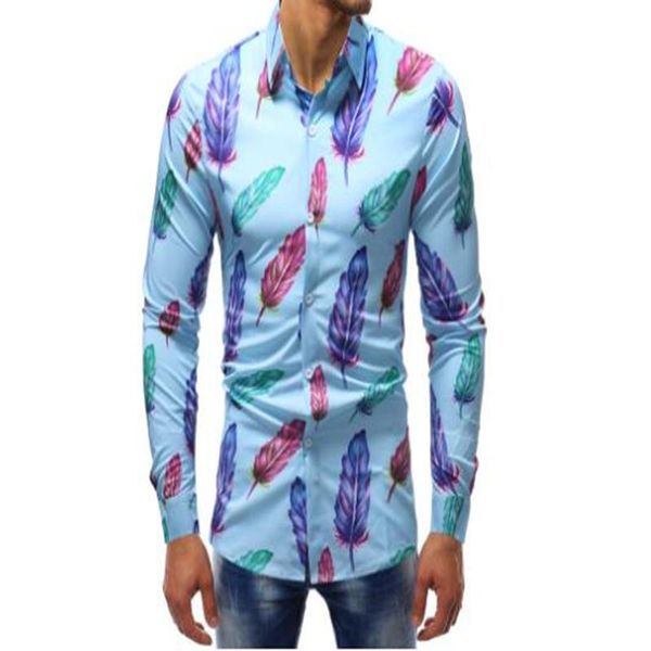 

men's printed long-sleeve shirt with feather lapel casual shirts, White;black