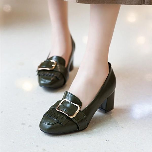 

dress shoes big size ladies high heels women woman pumps chequered square-headed heavy-heeled single-shoe, Black