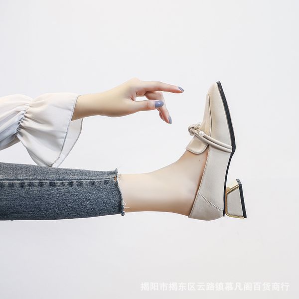 

luxury dress shoes mary jane four seasons french evening wind medium heel small leather women's style single sho women, Black