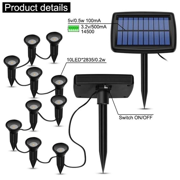 

solar in-ground lights 2/10 in 1 garden light outdoor waterproof landscape lighting for yard walkway patio driveway decoration - 2pcs