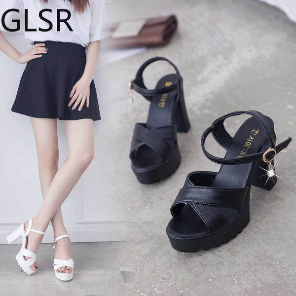 

women fish mouth platform high heels wedges buckle slope sandals shoes woman y0721, Black