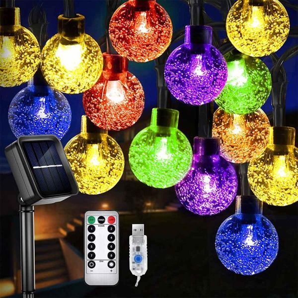 

solar lamps 12m led bulbs string fairy lights outdoor lamp garden decoration waterproof ball christmas garland decor