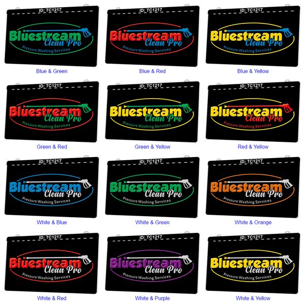 TC1217 Bluestream Clean Pro Pressure Washing Services Lichtschild, zweifarbige 3D-Gravur