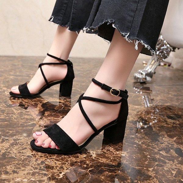 

sandals women summer open toe women's low block heel 5cm shoes black blue gladiator ankle strappy