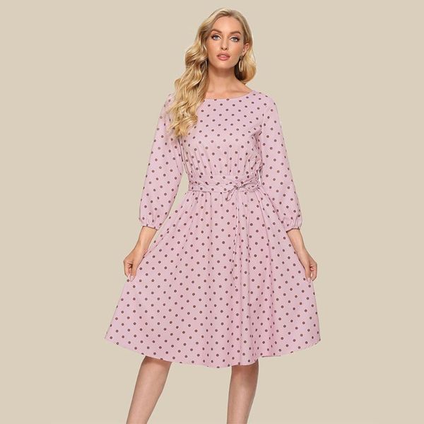 

casual dresses dabourfeel polka dot boho a linen party gown lantern mouw o neck lace knee density retro mode and elegant 2021, Black;gray