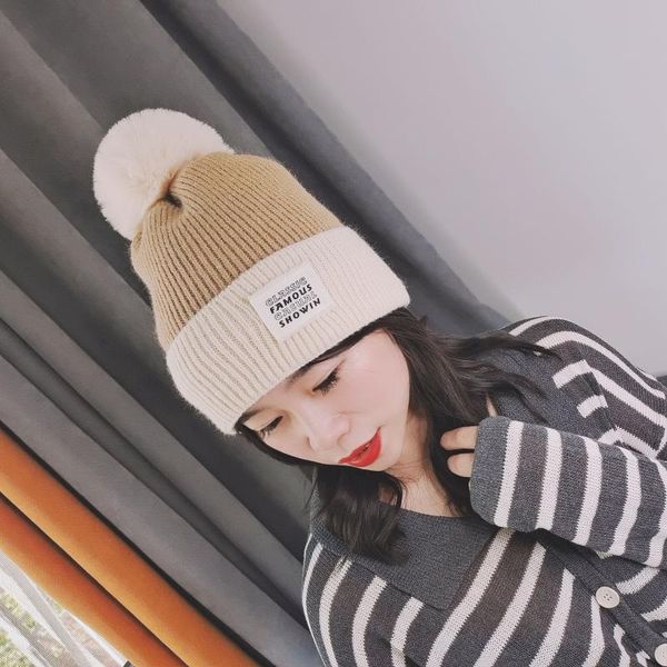 

beanies 2021 original fashion japanese korean winter trend women's plus fleece warm color matching hat knitted beanie cap