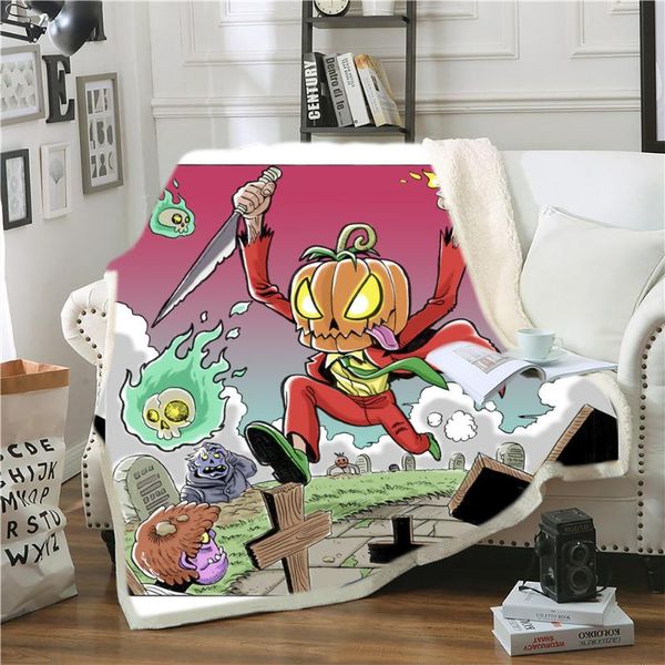 

blankets halloween sherpa fleece blanket luxury cartoon zombie throw travel tv bedspread pumpkin quilt cover kids home textile