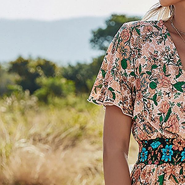 

womens women dresses printed retro dress v neck fashion short sleeves draped stitching ethnic ropa mujer, Black;gray