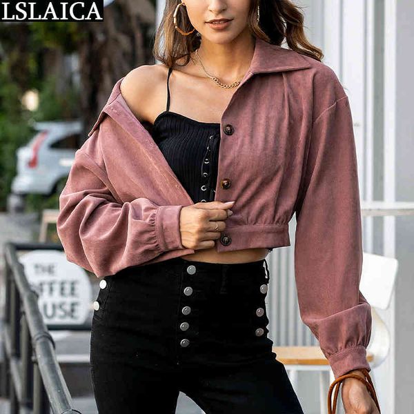 

woman jacket fashion long sleeve turn down collar short women autumn winter casual coat button streetwear clothes kyptka 210520, Black;brown