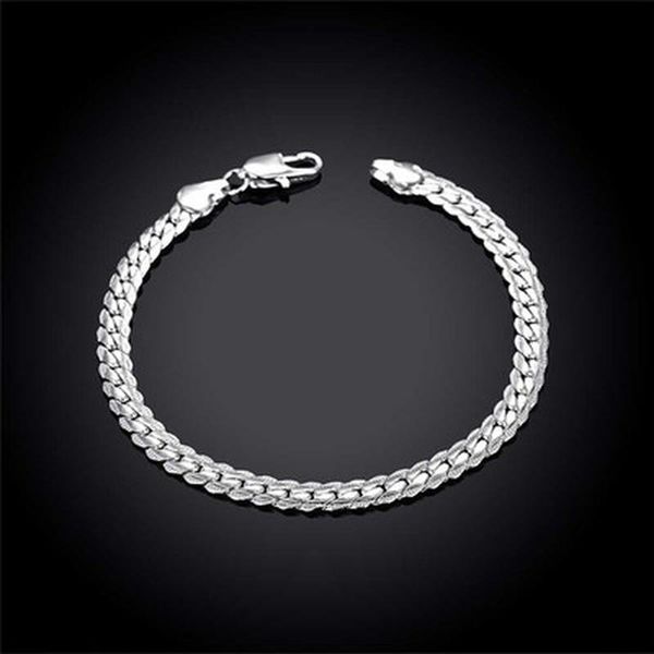 

link, chain fashion silver color bracelet 5mm flat snake lobster clasp collares for women men gift, Black