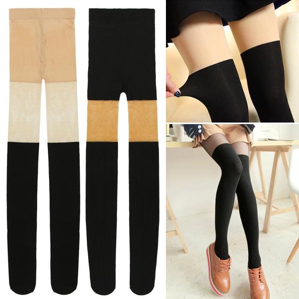 

women fake high knee pantyhose tights spring autumn style cute black twisted stockings female pantys socks & hosiery, Black;white