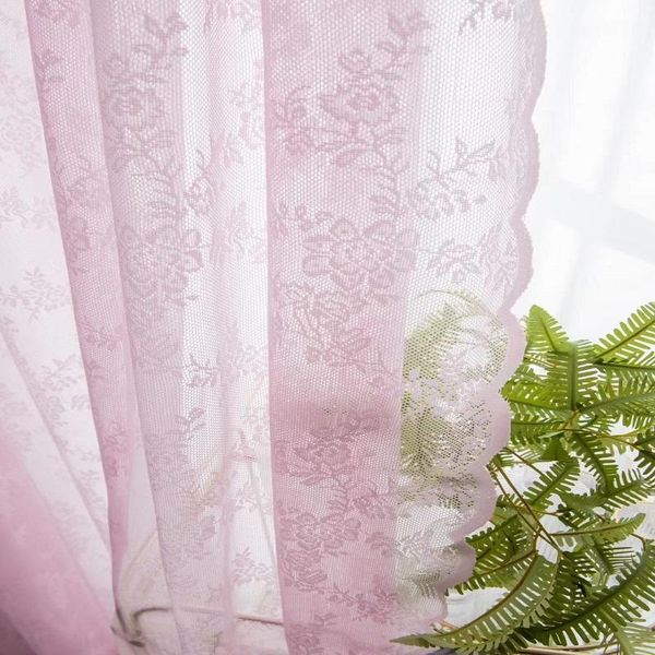 

curtain & drapes wave hollow pink lace embroidery tulle for girls bedroom voile sheer balcony kitchen drape panel window blinds