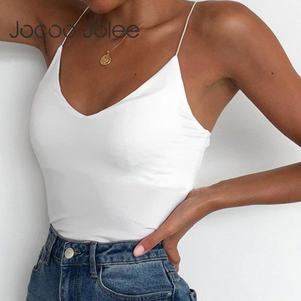 

women's tanks & camis jocoo jolee summer elegant strap sleeveless v neck women slim fit tank casual solid streetwear skinny vest, White