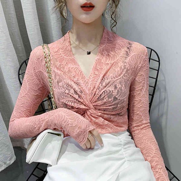

blusas mujer de moda v-neck lace blouse shirt ladies clothes long sleeve blouse women womens and blouses c852 210426, White