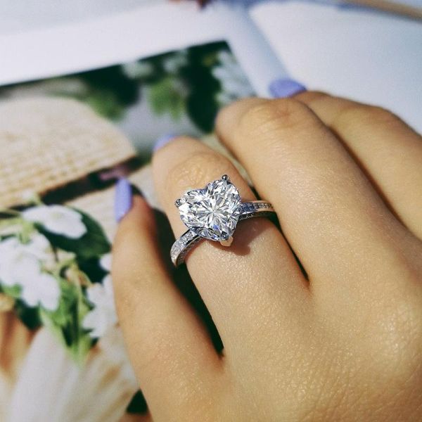 

fashion 925 sterling silver zirconia women wedding engagement heart shape rings jewelry sepcial unique r4325s cluster, Golden;silver