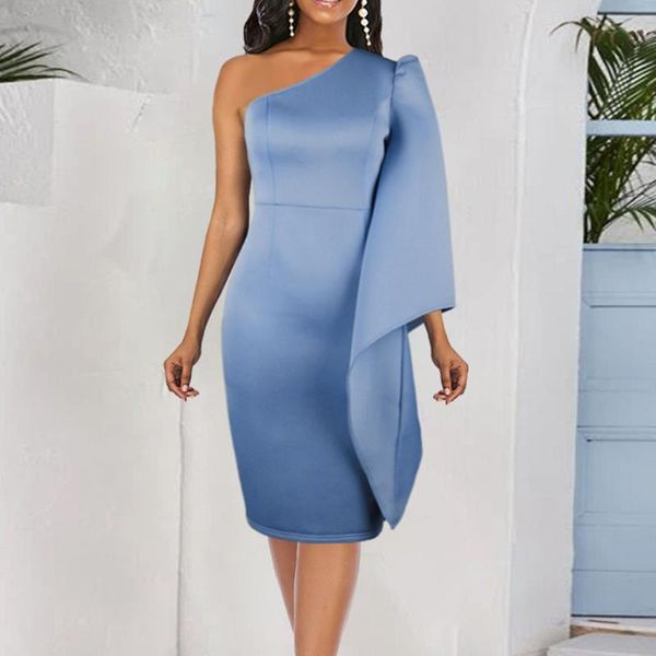 

casual dresses party dress nice spring summer women fashion asymmetrical ruffle one shoulder sheath blue backless evening birthday robe, Black;gray