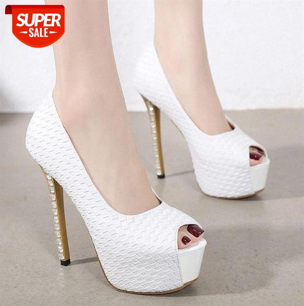 

rhinestone high heels platform women pumps solid flock 14cm shoes women's peep toe shallow party wedding #1k9m, Black