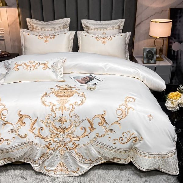 

bedding sets luxury gold royal embroidery satin silk cotton set smooth silky double duvet cover comforter and pillowcases