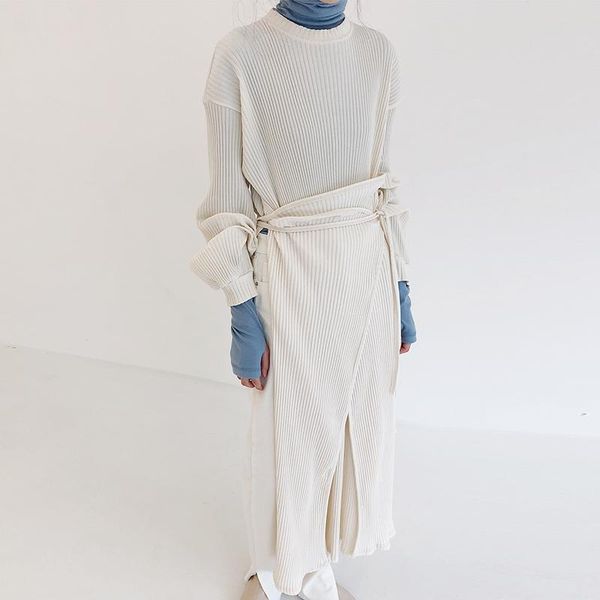 

women's sweaters superaen design autumn solid o neck lace up casual full long woman, White;black