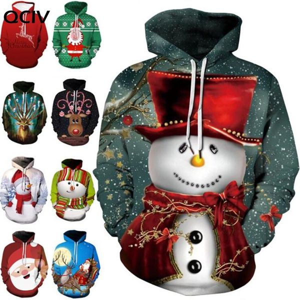 

women's sweaters fashion autumn and winter christmas sweater 3d print oversized hooded man woman funny ugly, White;black