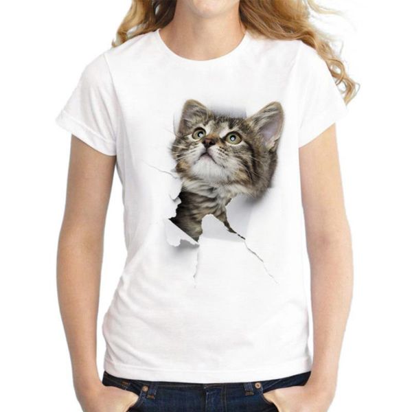 

s 3xl 3d cat dog women print soft casual harajuku summer short sleeve round neck clothes femme, White