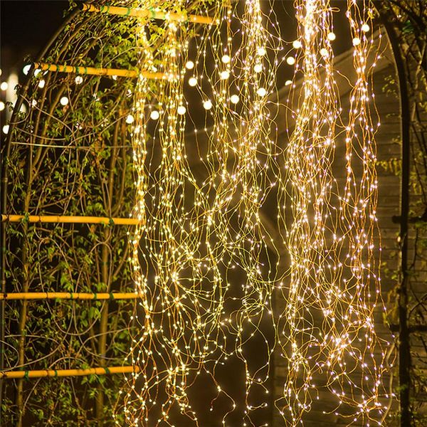 

strings 100/200leds solar led fairy string lights outdoor waterproof copper wire waterfall vines for garden yard wedding party decor
