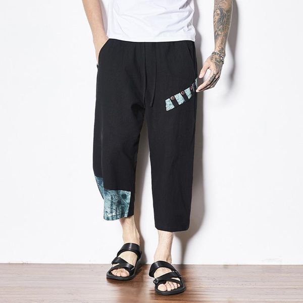 

men's pants #0694 summer black grey beige vintage cotton lien wide leg men retro japanese streetwear trousers thin mens joggers