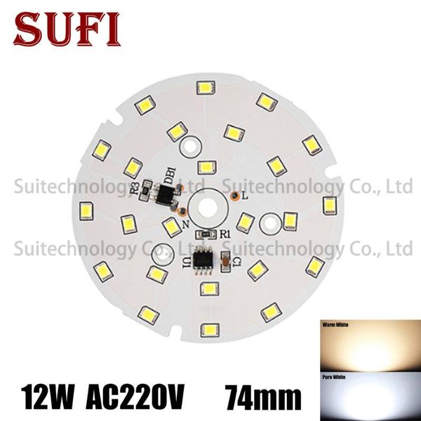 

bulbs ac 220v led pcb smd2835 12w 74mm integrated ic driver lamp pure white/ warm white light source for diy bulb