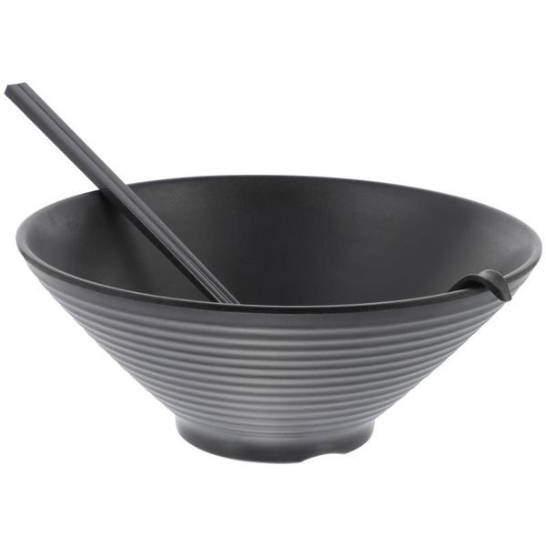 

bowls 1 set melamine japanese tableware ramen bowl spoon chopsticks (black)