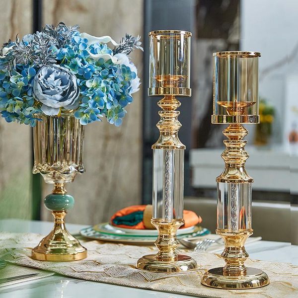 

candle holders metal crystal holder creative romantic large golden simple table decoration candlestick bn50ch