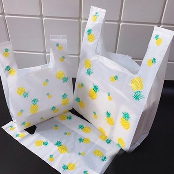 

gift wrap 50pcs/lot carry out bags shopping plastic with handle food packaging bag